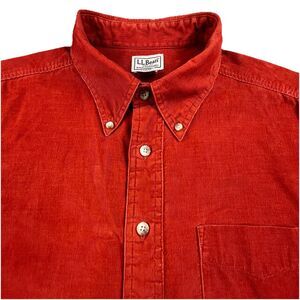 Vintage LL Bean Corduroy Shirt Mens XL Orange Button Down Long Sleeve Outdoors